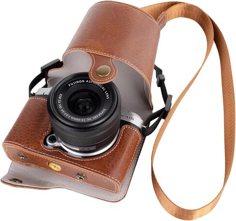 Protective Camera Case for Fujifilm XM5 Mirrorless Camera,Fuji X-M5 Camera Case Fuji XM5 Half Case With Front Cover With Shoulder Strap Full Protection Snap Button-COFFEE in Saudi Arabia