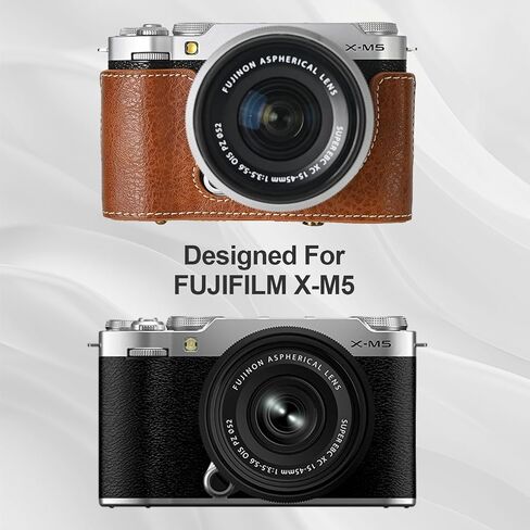 Protective Camera Case for Fujifilm XM5 Mirrorless Camera,Fuji X-M5 Camera Case Fuji XM5 Half Case With Front Cover With Shoulder Strap Full Protection Snap Button-COFFEE in Saudi Arabia