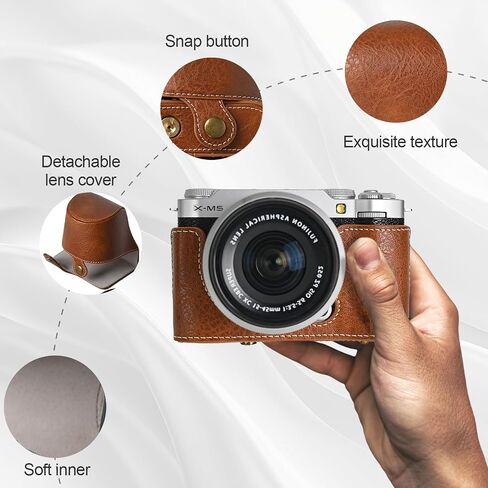 Protective Camera Case for Fujifilm XM5 Mirrorless Camera,Fuji X-M5 Camera Case Fuji XM5 Half Case With Front Cover With Shoulder Strap Full Protection Snap Button-COFFEE in Saudi Arabia