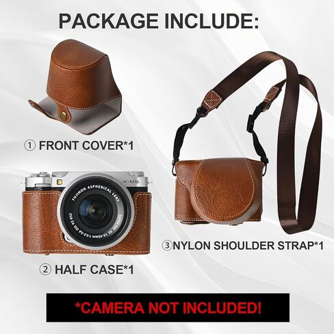 Protective Camera Case for Fujifilm XM5 Mirrorless Camera,Fuji X-M5 Camera Case Fuji XM5 Half Case With Front Cover With Shoulder Strap Full Protection Snap Button-COFFEE in Saudi Arabia