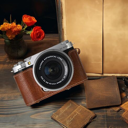 Protective Camera Case for Fujifilm XM5 Mirrorless Camera,Fuji X-M5 Camera Case Fuji XM5 Half Case With Front Cover With Shoulder Strap Full Protection Snap Button-COFFEE in Saudi Arabia