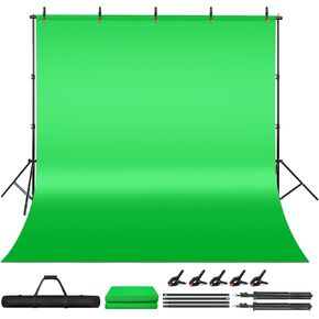 Green Screen Backdrop Kit, 6.5 x 10 Ft Portable Greenscreen Background with Stand, 5 Clamps & Carrying Bag for Photography, Streaming, Zoom, Gaming, YouTube