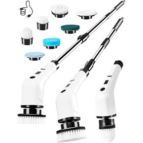 Electric Spin Scrubber, Dual Speed Power Scrubber with 7 Brush Heads, Lightweight Cordless Cleaning Brush, Shower Scrubber with Adjustable Extension Handle, IPX7 Waterproof for Bathtub Floor Tile