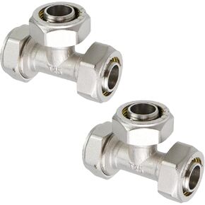 Antrader 3/4" Tee Air Piping Fitting,2Pcs Air Compressor Hose 3/4" Air Fittings Kit Brass-Nickel Plated Equal Tee Fitting for 3/4 Inch Tubing