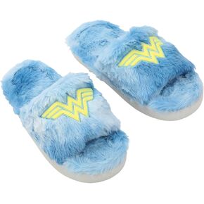 Bioworld Wonder Woman Embroidered Logo Patch Women's Blue Open-Toed Slippers