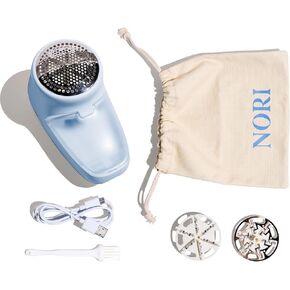 Nori Trim Fabric Shaver - Lint Remover for Clothes & Furniture Couch Pilling - Sweater Pill Remover - Clothes Shaver w/ 6 Precision Blades - Wireless & Rechargeable - Great Gift Idea for Mom-White