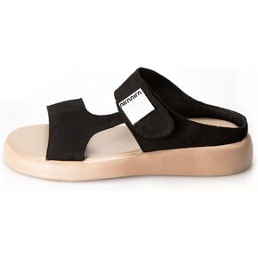 TOCONFFON Women's Flat Slides Sandals Comfort Adjustable Double Strap Slip on Soft Leather Slippers