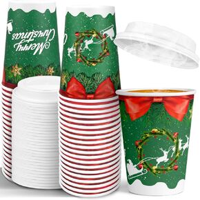 JOYEUX 100 Pack -12 oz Disposable Coffee Cups with Lids, Thickened Coffee Paper Cups -To Go Hot Cups for Party, Beverages, Tea, Hot Chocolate,Water, Juice