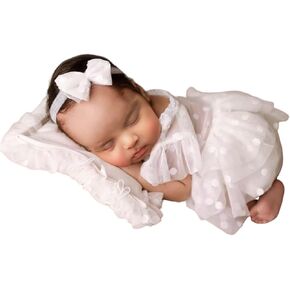 Newborn Lace Romper Photography Outfits Girl Photo Shoot Lace Romper with Cute Headband Baby Photoshoot Girl Props