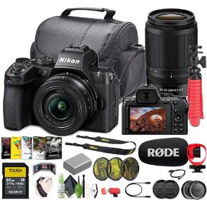 Nikon Z50II Mirrorless Digital Camera with NIKKOR Z DX 16-50mm & 50-250mm Lenses Bundle with 64GB Memory Card + Rode Ultracompact On Camera-Mount Microphone + More Vlogging Accessories