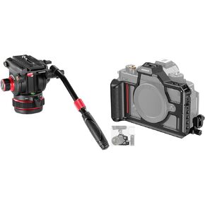 NEEWER GM006 Heavy Duty Video Tripod Fluid Head with Stepless Adjustable Pan/Tilt Damping, Quick Release Plate, Compatible with DJI RS Gimbals, Adjustable Handle, CA064 Zf Half Cage Included