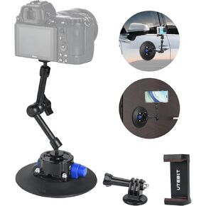 UTEBIT 6"/15.2cm Metal Camera Suction Cup Mount with 9" Magic Arm & Phone Holder for Camera/Action Camera/Phone Holder