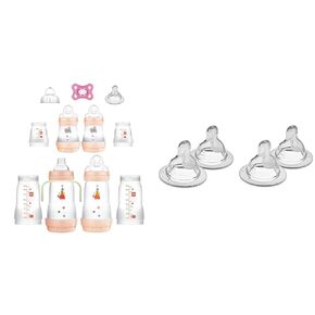 MAM Grow with Baby 15-Piece Gift Set, Newborn 0-4 Months, Anti-Colic Bottles & Bottle Nipples Slow Flow Nipple Level 1, for Newborns and Older, SkinSoft Silicone Nipples