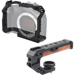 EOS R7 Camera Cage, EOS R7 Cage with Wooden Camera Top Handle with 3 Cold Shoes to Mount DSLR Camera