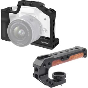 EOS M5/M50 Mark II/M50 Camera Cage with Wooden Camera Top Handle with 3 Cold Shoes to Mount DSLR Camera