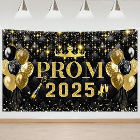 Mocsicka Graduation Prom Backdrop Banner Black and Silver Prom 2025 Backdrop Congrats Grad Party Decorations Photo Booth Prop (Black and Gold)