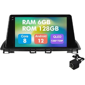 4+64G Android 13 Double Din Car Stereo for Mazda 3 Axela 2014-2019 with 9 Inch Touchscreen Radio Built-in Wireless Carplay/Android Auto/GPS/Bluetooth/FM/AUX-in/Steering Wheel Controls/Backup Camera