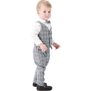 Baby Boy Gentleman Suit Toddler Four Pieces Plaid Formal Outfit