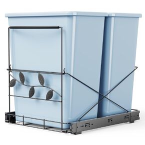 Insputer Double 40QT Pull Out Trash Can Under Cabinet, Heavy Duty Under Sink Garbage Bin Kit with Soft-Close Slides for Kitchen, Laundry, Requires Minimum Cabinets Opening 18" W X 24" D