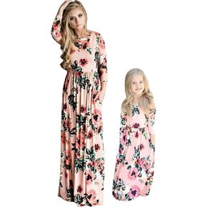 efofei mommy وأنا متطابقة الدبابة maxi فساتين بلا أكمام بوهيميا الأزهار المطبوعة العائلة المطابقة مع جيوب