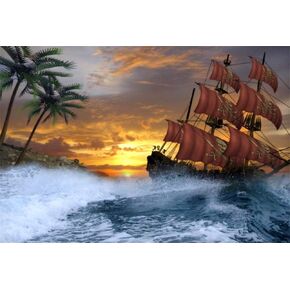 AOFOTO 5x3ft Pirate Party Backdrop Background for Photography Vintage Corsair Pirate Sailing Ship Roaring Sea Waves Ocean Island Nautical Adventure Backdrop Decorations Boys Birthday Photo Props