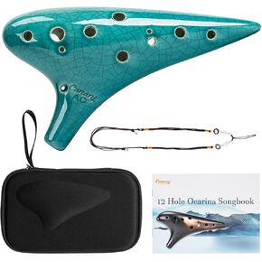 12 Hole Alto C Ice Cracked White Ceramic Ocarina Music Instrument for Kids or Adults,with an Easy to Learn Ocarinas Songbook,and a Protect Bag as an Ideal Gift (White)