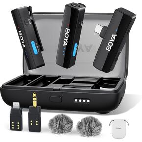 BOYALINK 2 Upgrade 3-in-1 Wireless Lavalier Microphone,Dual Channel Clip on Lapel Mic,Charging Case,30H Runtime for iPhone Android Camera,Noise Reduction for Video Audio Record