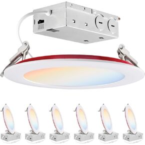 PARMIDA (12 Pack) 6 Inch 2HR Fire Rated LED Recessed Light, ETL, 5 Color Selectable 2700/3000/3500/4000/5000K, 12W Dimmable UltraThin Canless Wafer Slim Panel Downlight, Wet/IC Rated, No Tenmat Needed