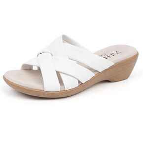 VJH confort Women’s Slides, Comfortable Wedge Platform Casual Walking Sandals(White,7)