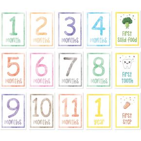 15 Large Baby Milestone Cards | 12 Monthly Cards + 3 Special Cards | Capture First Year Magic | Perfect New Parents Newborn Boy and Girl | Cute Designs | Reversible A5 Paper Cards