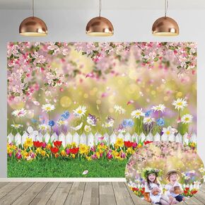 Spring Backdrop for Photography 7x5FT Spring Nature Pink Flower Background Easter Banner Baby Shower Kids Photoshoot Photo Booth Props