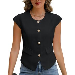 Ladyful Summer Tweed Vest Top for Women Sleeveless Blazer Jacket Open Front Work Office Suit Waistcoat Coat