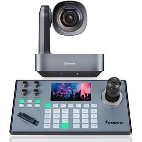 Tenveo VL12U Camera and KB200PRO Controller Bundle- 12X 4K PTZ Camera with HDMI/USB3.0/LAN(PoE) and PTZ Controller Joystick Keyboard Controller for Church Worship Services Live Streaming Conference