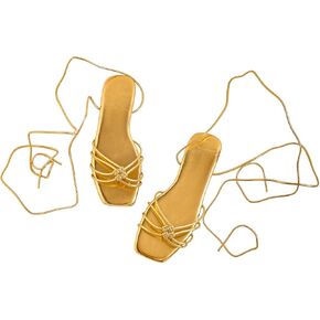 GORGLITTER Women's Braided Lace Up Sandals Dressy Metallic Strappy Flat Sandals Casual Gladiator Shoes