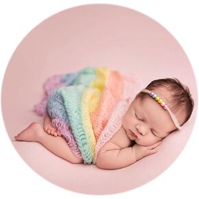 Zeroest Newborn Photography Wraps Boy Girl Stretch Knit Rainbow Wrap with Headband for Infant Baby Photoshoot Photo Prop