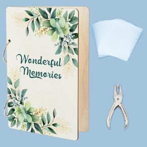 SUPERDANT Baby's Daily Greeting Card Holder Organizer Baby Memory Book Flowers Wooden Card Keeper Binder Baby Journal Cards Keeper Photo Album Cover with Punch & 20pcs Inner Pockets Baby's Shower Gift