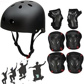 Adjustable Skateboard Skate Helmet with Protective Gear Knee Pads Elbow Pads Wrist Pads for Youth Outdoor Sports, BMX, Skateboard, Scooter, Bike, Roller, Kid's Protective Gear Set Black L in Kuwait