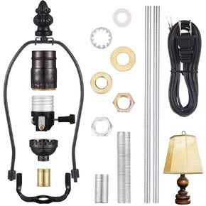 2 Set Make a Lamp Kit Table Lamp Kit Repair or DIY Lamp Wiring Kit with 8'' Harp 12" Lamp Pipe 3 Way Socket 8 ft Cord and All Hardware Parts for DIY Antique Table Lamp Design(Black)