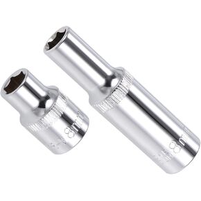 6-Point Socket, 3/8" Drive 13mm Deep, Polished Chromed CR-V Metric Deep and Shallow Impact Socket - (Applications: for Ratchet Torque Electric Wrenches Car Repair), 2-Pieces