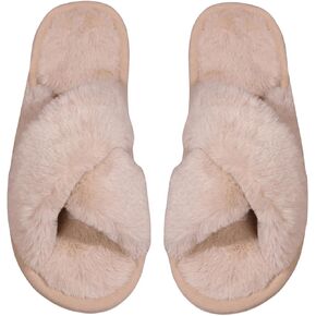 Verdusa Women's Memory Foam Fuzzy Slippers Cross Straps Indoor Shoes Slippers
