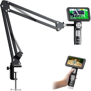 JL115A Digital Microscope with Flex Metal Boom Stand, 5" LCD Portable Microscope for Soldering Electronics Repair, 1080P Handheld Coin Magnifier with 8 LED Lights, PC View, Windows Compatible