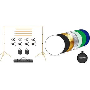 Neewer Gold Backdrop Stand 10ft x 7ft, Adjustable Photo Studio Backdrop Support System for Wedding Parties Background Portrait Photography with 4 Crossbars, RF-80A 7 in 1 Light Reflector Included