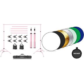 Neewer Pink Photo Studio Backdrop Support System, 10ft/3m Wide 6.6ft/2m High Adjustable Background Stand with 4 Crossbars for Studio Photography Portrait, RF-80A 7 in 1 Light Reflector Included