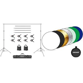 Neewer Gray Photo Studio Backdrop Support System, 10ft/3m Wide 6.6ft/2m High Adjustable Background Stand with 4 Crossbars for Studio Photography Portrait, RF-80A 7 in 1 Light Reflector Included