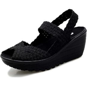 Veroders Women's Woven Elastic Sandals Breathable Flexible Comfortable Platform Wedges Sandals Walking Mary Jane Platform Sandals Shoes
