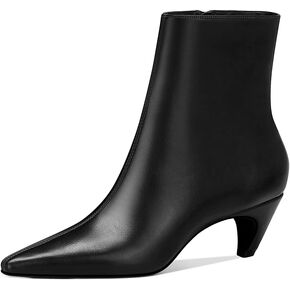 Msonlydn Women's Histen Heel Cheel Boots ، 2.2 بوصة مدببة إصبع القدم القصيرة القصيرة السوستة الجانبية المنخفضة الكعب منتصف العجل الجوارب