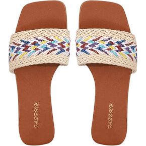 Verdusa Women's Slip On Flat Sandals Summer Outdoor Square Open Toe Slide Sandals
