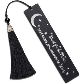 DYJYBMY Shoot for The Moon Even If You Miss You'll Land Among The Stars Engraved Metal Bookmark, Stainless Steel Bookmark for Women Book Lover, Inspirational Graduation Gifts for Student Friend