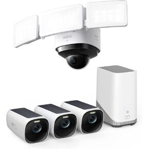 eufy Security S330 Floodlight Cam 2 Pro, 360-Degree Pan & Tilt Coverage, 2K Full HD eufyCam 3 3-Cam Kit, Security Camera Outdoor Wireless, 4K Camera with Integrated Solar Panel