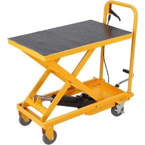 500lbs Hydraulic Lift Table Cart, 28.5" Lifting Height, Manual Single Scissor Lift Table with 4 Wheels and Non-Slip Pad, Hydraulic Scissor Cart for Material Handling, Black